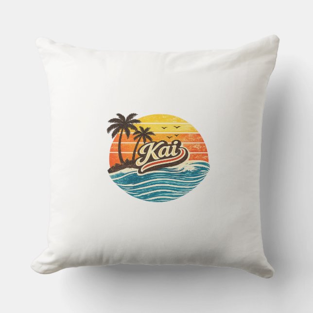 Kai Retro Sunset Name Design Throw Pillow (Front)