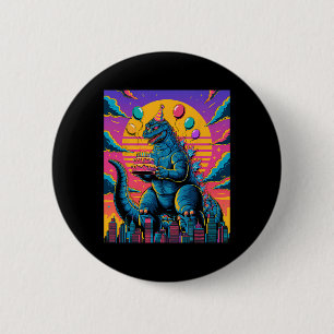 Kaiju Birthday Lloon And Cake Monster Movie Bday D 2 Inch Round Button