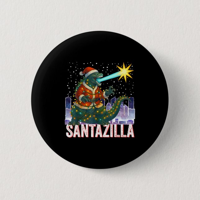 Kaiju Christmas Santazilla Japanese Monster Dinosa 2 Inch Round Button (Front)