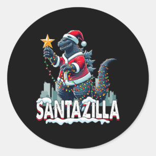 Kaiju Christmas Santazilla Japanese Monster Dinosa Classic Round Sticker
