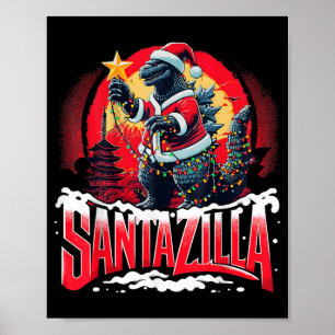 Kaiju Christmas Santazilla Japanese Monster Dinosa Poster