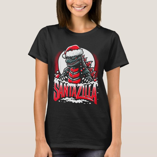 Kaiju Christmas Santazilla Japanese Monster Dinosa T-Shirt (Front)