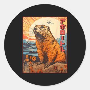 Kaiju Groundhog Monster Vintage Anime Manga Retro  Classic Round Sticker