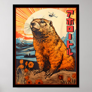 Kaiju Groundhog Monster Vintage Anime Manga Retro Poster
