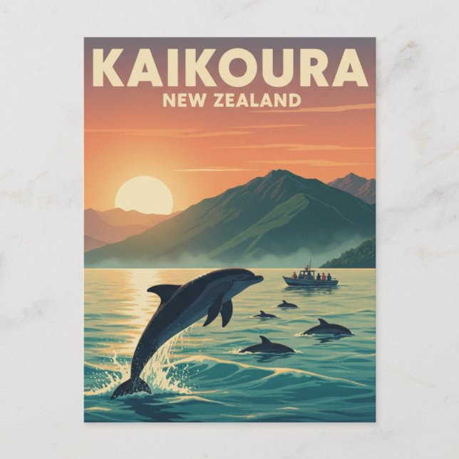 Kaikoura New Zealand Dolphins Travel Postcard (Front)