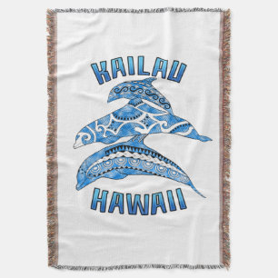 Kailau Hawaii Vacation Tribal Dolphins Throw Blanket