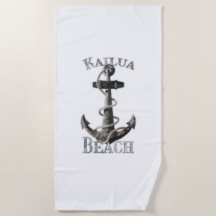 Kailua Beach Hawaii Vacation Nautical Anchor Towel