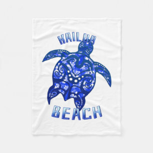Kailua Beach Hawaii Vacation Tribal Turtle Fleece Blanket