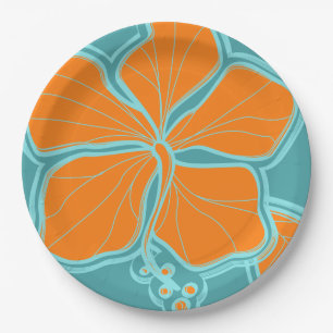 Kailua Hibiscus Hawaiian Engineered Floral Paper Plate