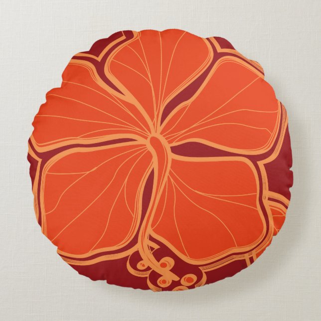 Kailua Hibiscus Hawaiian Reversible Floral Round Pillow (Front)