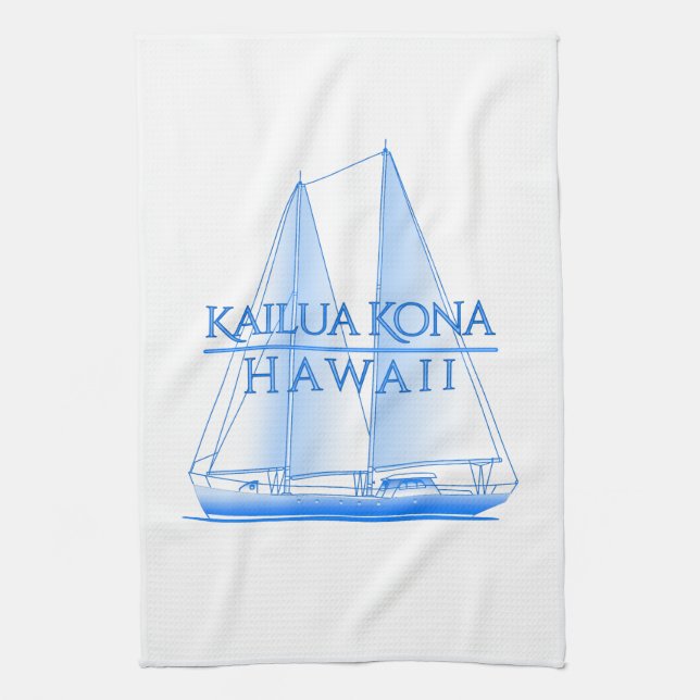 Kailua Kona Coastal Nautical Sailing Sailor Kitchen Towel (Vertical)