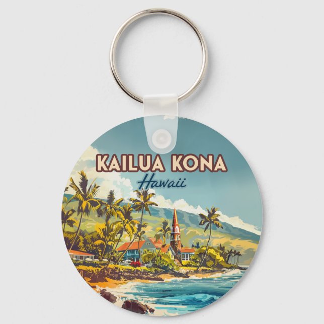 Kailua Kona Hawaii Big Island Beach Vintage Keychain (Front)