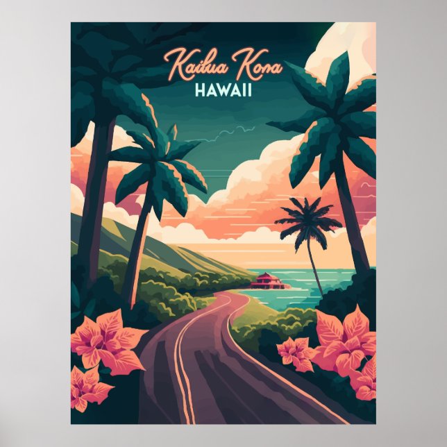 Kailua Kona Hawaii Big Island Sunset Retro Poster (Front)
