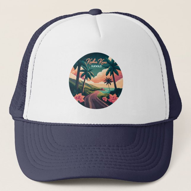 Kailua Kona Hawaii Big Island Sunset Retro Trucker Hat (Front)