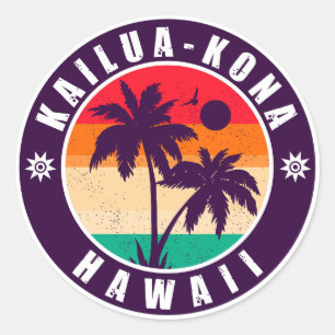 Kailua-Kona Hawaii Retro Palm Trees 60s Souvenirs Classic Round Sticker