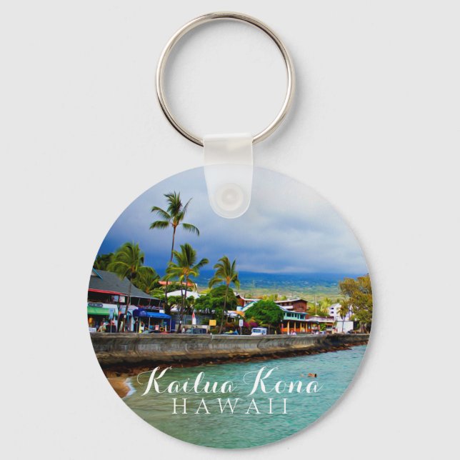 Kailua Kona Pier Hawaii Oil Paint Digital Art Keychain (Front)