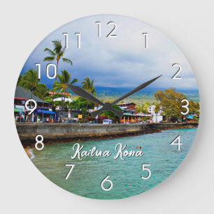 Kailua Kona Pier Hawaii Oil Paint Digital Art Large Clock