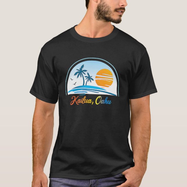 Kailua, Oahu HI Hawaii Souvenir Palm Tree Surfer G T-Shirt (Front)
