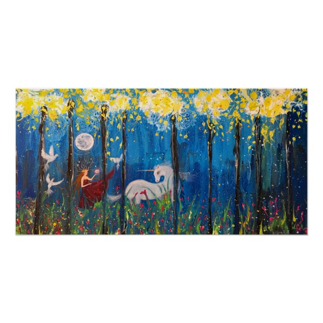 Kairos Woman and Unicorn in Forest Fantasy Poster (Front)