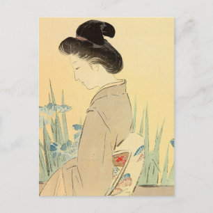 Kajita, Beauty and Irises Japanese Woodblock Print Postcard