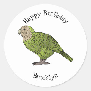 Kakapo bird cartoon illustration classic round sticker