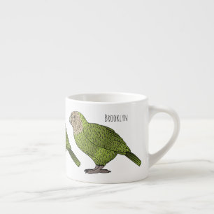Kakapo bird cartoon illustration espresso cup