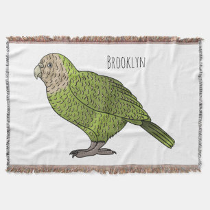 Kakapo bird cartoon illustration throw blanket