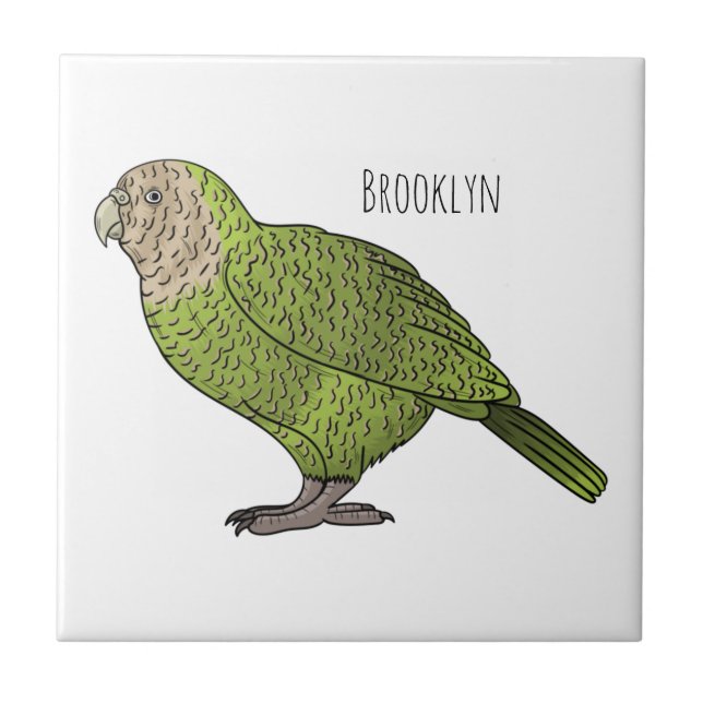 Kakapo bird cartoon illustration tile (Front)