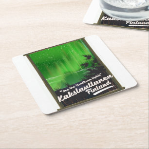 Kakslauttanen finland travel poster square paper coaster