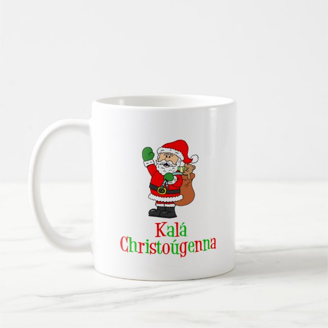 Kala Christougenna Greek Christmas Santa Coffee Mug (Left)
