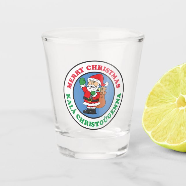Kala Christougenna Greek Christmas Santa Shot Glass (Front)