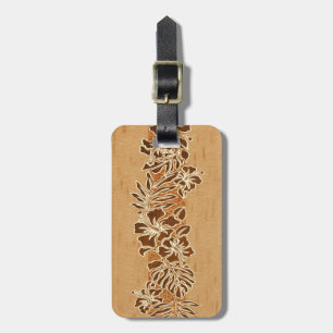 Kalaheo Hawaiian Hibiscus Tapa Faux Wood Luggage Tag