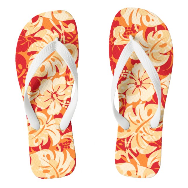 Kalakaua Border Hawaiian Hibiscus Red Flip Flops (Footbed)