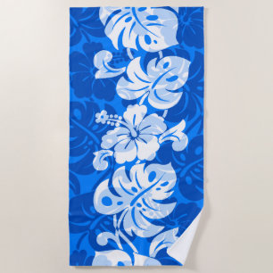 Kalakaua Border Hawaiian Hibiscus - Royal Blue Beach Towel