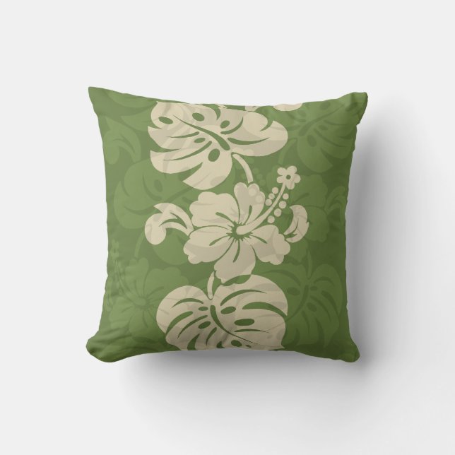 Kalakaua Hawaiian Hibiscus Border KL301 Throw Pillow (Front)