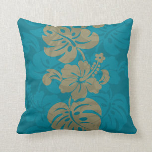 Kalakaua Hawaiian Hibiscus Border KL303 Throw Pillow