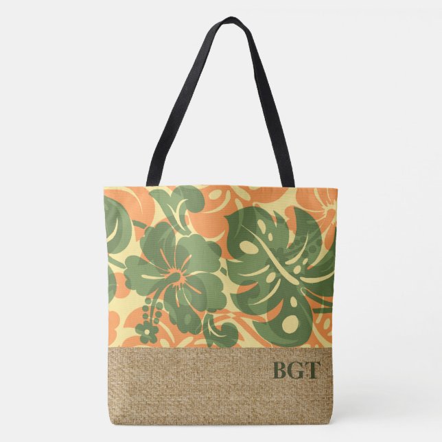 Kalakaua Hawaiian Hibiscus Monogram Beach Bag (Front)