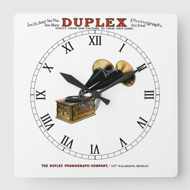 Kalamazoo Duplex Antique Phonograph Wall Clock (Front)