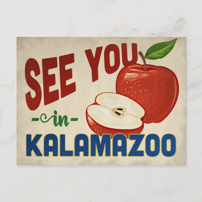 Kalamazoo Michigan Apple - Vintage Travel Postcard (Front)