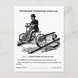 KALAMAZOO Velocipede Railroad Hand Car 1887 Postcard