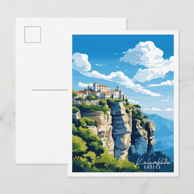 Kalambaka Greece vintage travel illustration Postcard (Front/Back)