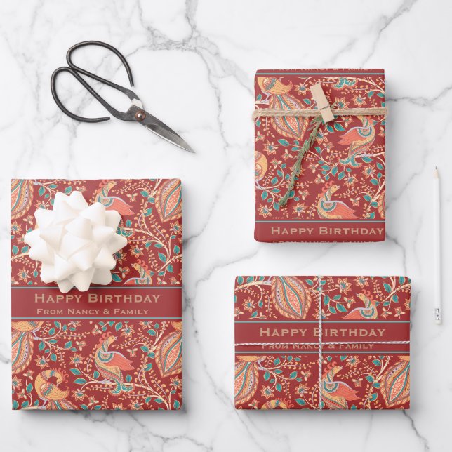Kalamkari custom greeting wrapping paper sheet (Front)