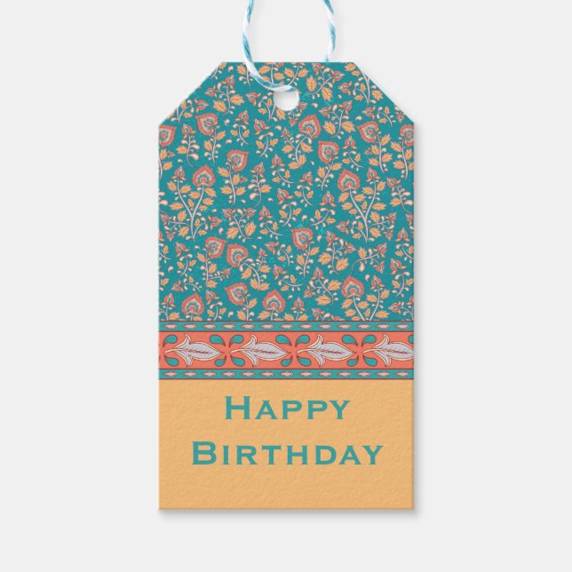 Kalamkari personalized name & greeting gift tags (Front)