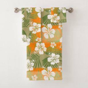 Kalani Tie Dye Blend Tropical Hibiscus - Orange Bath Towel Set