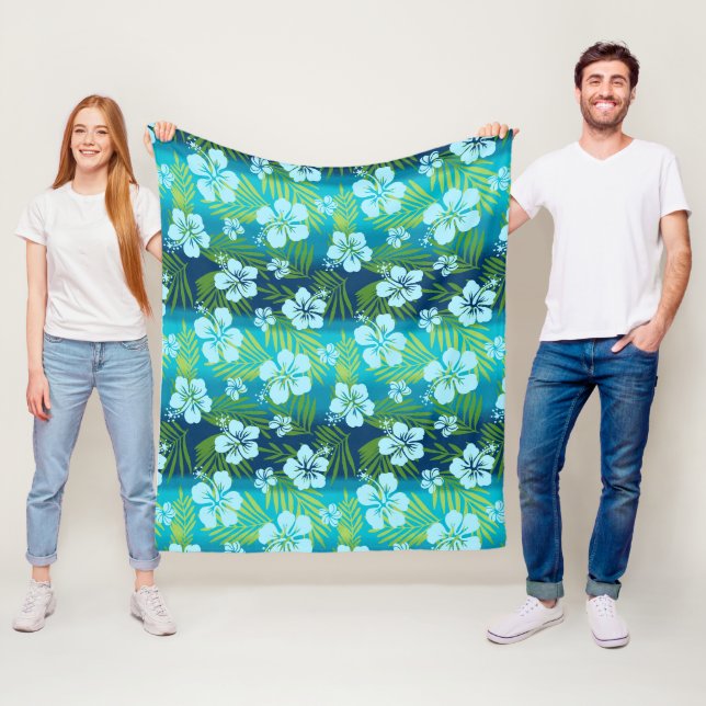 Kalani Tie Dye Blend Tropical Hibiscus - Teal Fleece Blanket (In Situ)