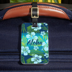 Kalani Tie Dye Blend Tropical Hibiscus - Teal Luggage Tag