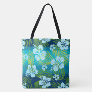 Kalani Tie Dye Blend Tropical Hibiscus - Teal Tote Bag