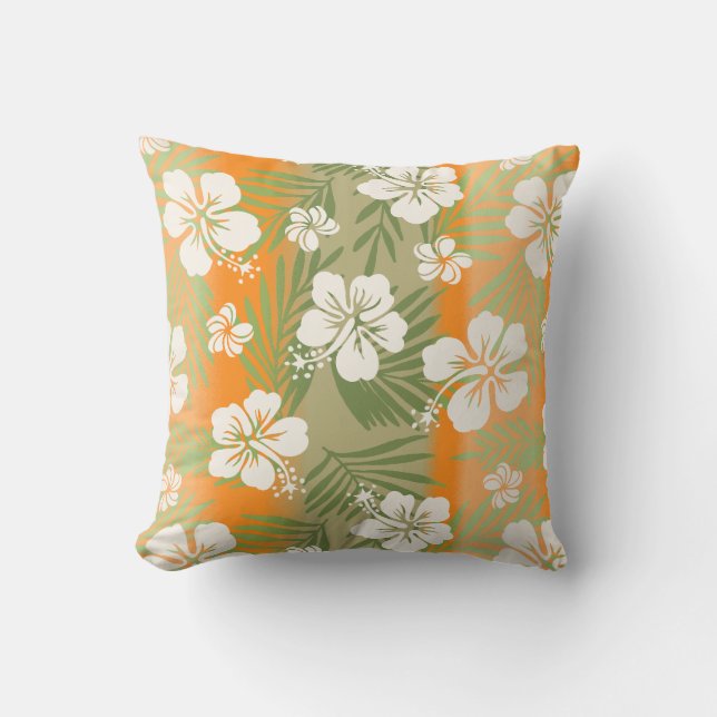 Kalani Tie Dye Tropical Hibiscus Reversible - Tan Outdoor Pillow (Front)