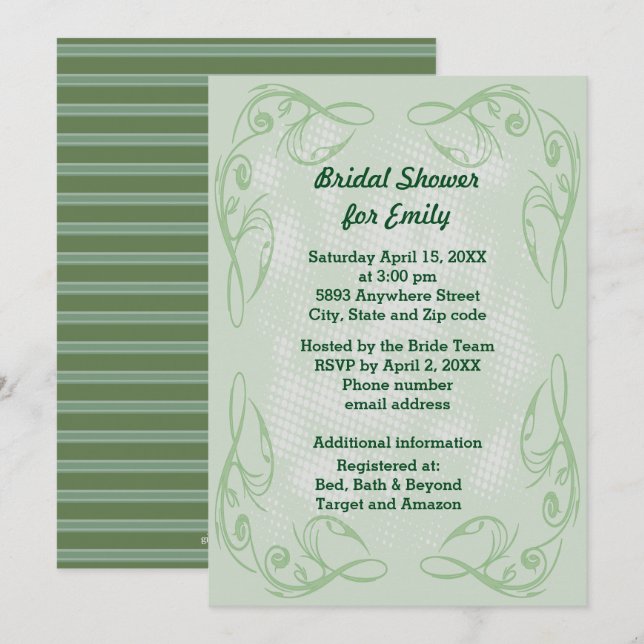 Kale Abstract Swirl Border Bridal Shower Invite (Front/Back)