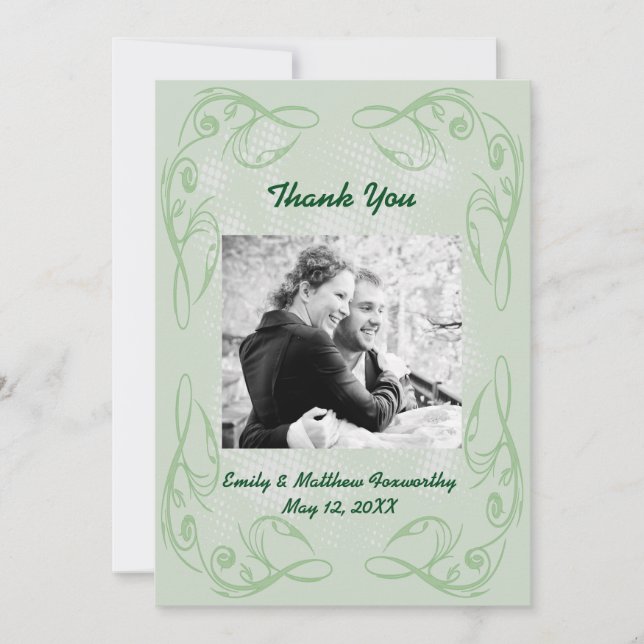Kale Abstract Swirl Border Thank You Flat Card (Front)